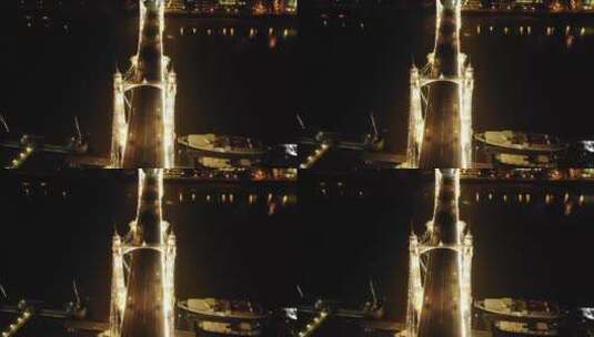 航拍伦敦大桥夜晚景观高清在线视频素材下载
