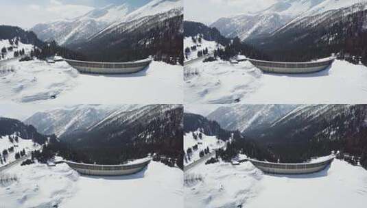 航拍瑞士阿尔卑斯山的一个水库高清在线视频素材下载