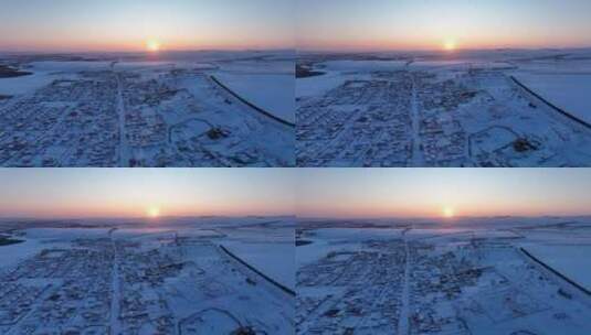 航拍内蒙古农垦农场雪域乡村高清在线视频素材下载