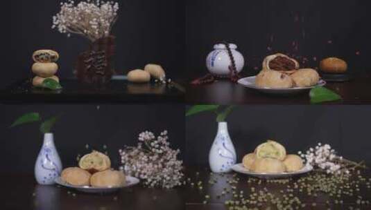 中秋节老式酥皮月饼升格拍摄高清在线视频素材下载