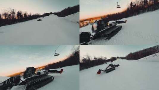 雪场压雪机工作FPV拍摄高清在线视频素材下载