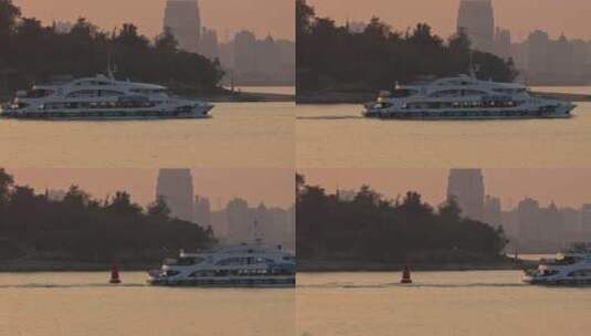 厦门海边日落轮渡轮船高清在线视频素材下载
