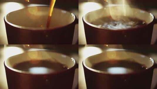 杯子里面装满了热气腾腾的咖啡高清在线视频素材下载