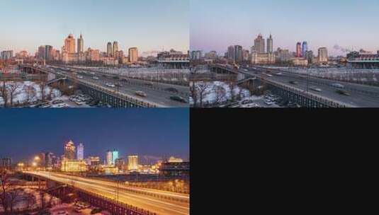 哈尔滨冬季城市延时摄影高清在线视频素材下载