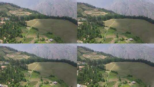 无人机拍摄的卡索尔马纳利附近喜马偕尔邦塞恩吉山谷的一个小村庄高清在线视频素材下载