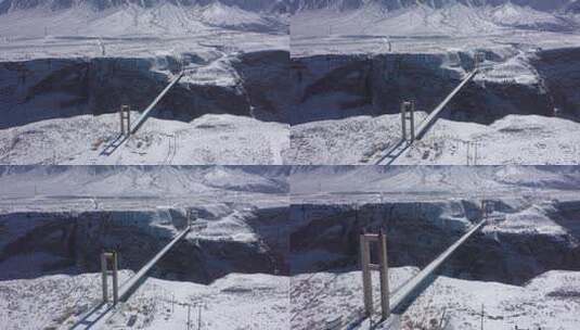 雪后北大河冰沟铁索桥高清在线视频素材下载