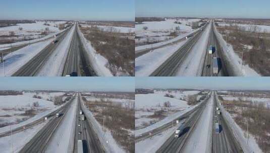 冬季公路上的美国卡车高清在线视频素材下载
