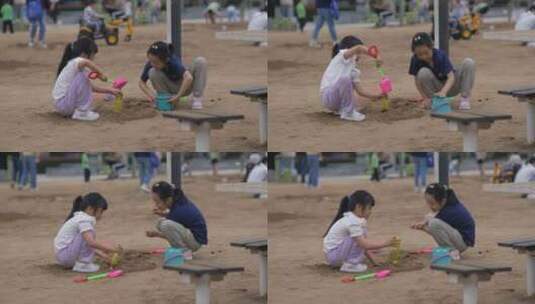 两个小女孩在沙滩玩沙子高清在线视频素材下载