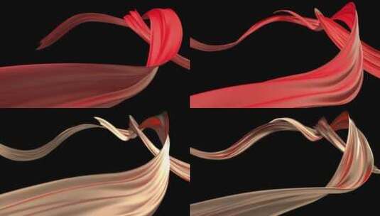 红色金色绸缎丝绸飞舞穿梭【透明背景】高清在线视频素材下载