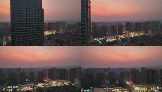 航拍宜昌CBD城市建筑夜景晚霞高清在线视频素材下载
