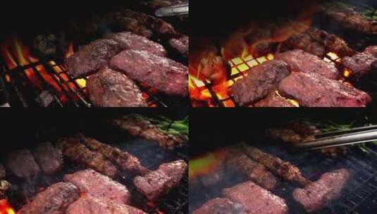 炭烤澳洲牛排烧烤架美味高清在线视频素材下载