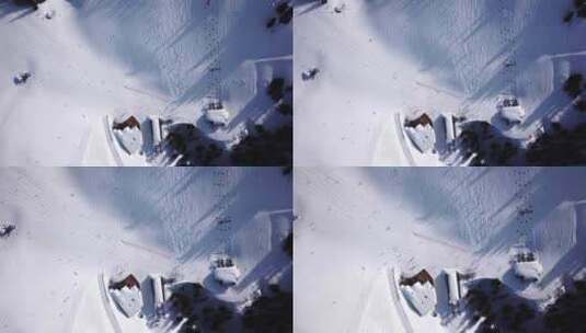 滑雪胜地滑雪坡道的鸟瞰图高清在线视频素材下载