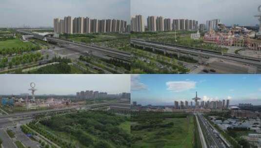 西安咸阳丝路欢乐世界航拍高清在线视频素材下载