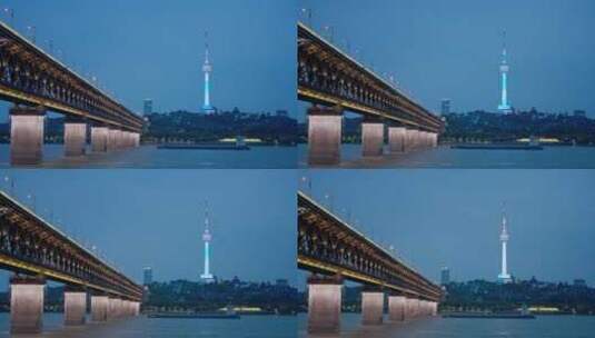 【正版素材】武汉长江大桥夜景高清在线视频素材下载