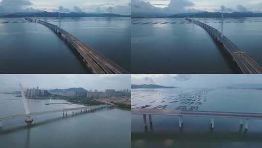 航拍晨曦中深圳湾大桥高清在线视频素材下载