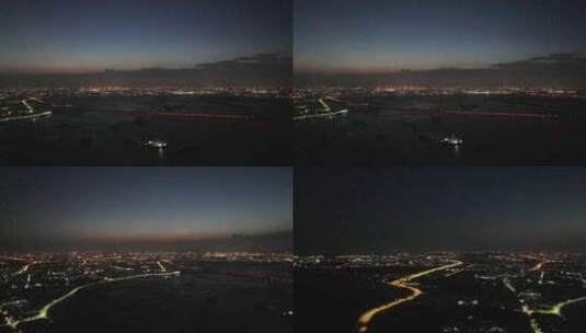 石狮石湖港区夜景航拍高清在线视频素材下载