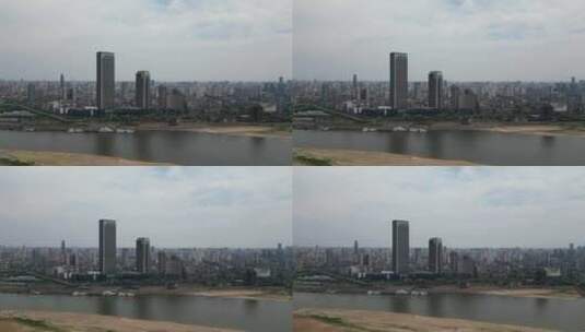 江西南昌赣江两岸高楼建筑航拍高清在线视频素材下载
