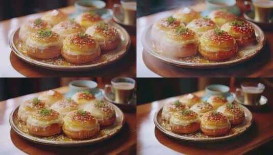 甜点特写镜头烘焙新鲜蛋挞美味的糕点心鸡蛋高清在线视频素材下载