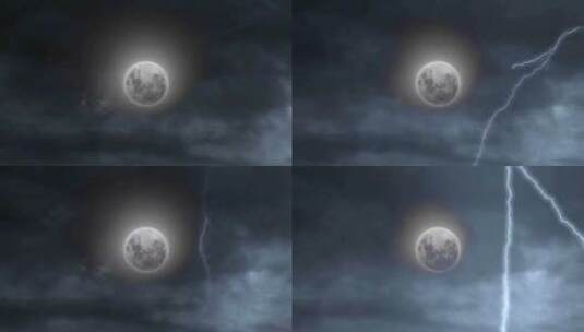电闪雷鸣背景下的月亮、圆月、满月高清在线视频素材下载