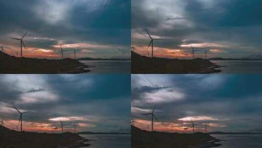 汕头海边风车日落高清在线视频素材下载