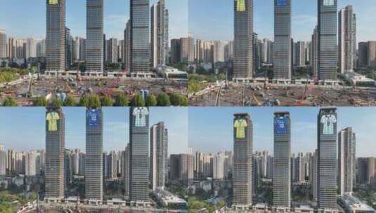 武汉江边巨幅球衣海报高清在线视频素材下载