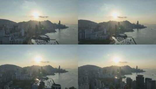 香港大景航拍维多利亚港太平山日落海湾风光高清在线视频素材下载