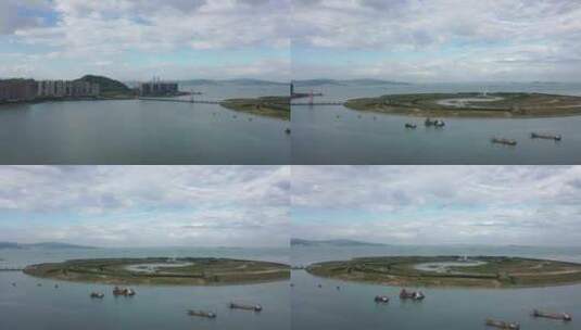 漳州市厦门湾南岸漳州港双鱼岛景区航拍高清在线视频素材下载