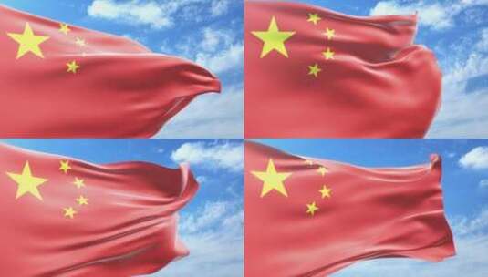 中国国旗天空中飘扬高清在线视频素材下载