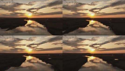 呼伦贝尔自然风光海拉尔河湿地日出风景高清在线视频素材下载