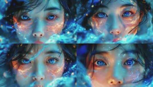 蓝色星光粒子光线眼部瞳孔科技视效梦幻背景高清在线视频素材下载