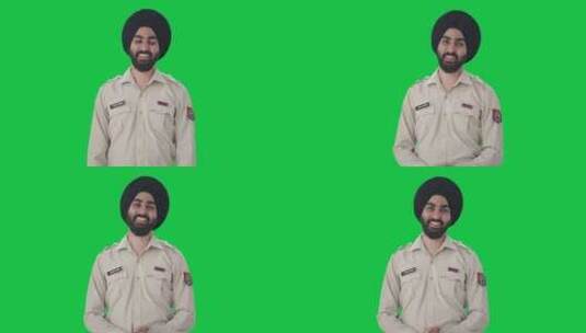 快乐的锡克教印度警察微笑绿屏高清在线视频素材下载