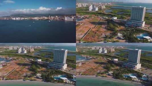 航拍委内瑞拉玛格丽塔岛大海海滨城市海岸线高清在线视频素材下载