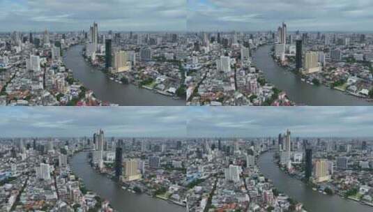 航拍泰国曼谷湄南河城市高楼天际线风光高清在线视频素材下载
