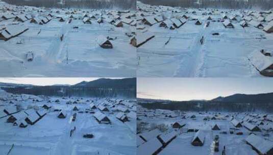 新疆冬季旅游 禾木冬天 村庄 禾木雪景高清在线视频素材下载