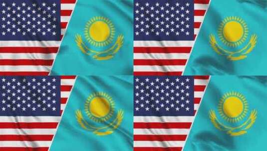 美国和哈萨克斯坦国旗圈高清在线视频素材下载