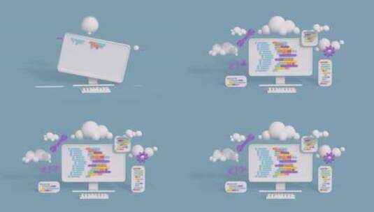 带有编码符号和编程窗口的最小桌面。可爱的高清在线视频素材下载