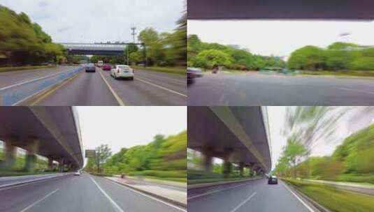 汽车在高架桥下面行驶飙车开车第一视角高清在线视频素材下载