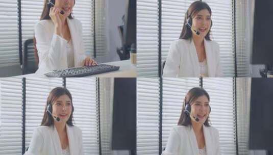 在办公室工作的亚洲美女商务女性呼叫中心。高清在线视频素材下载