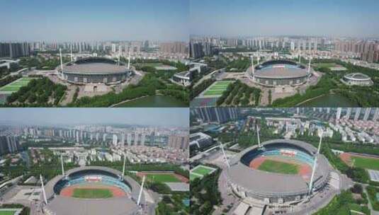 河南洛阳体育场航拍高清在线视频素材下载