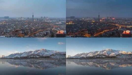 新疆喀什古城少数民族建筑群全景日落延时高清在线视频素材下载