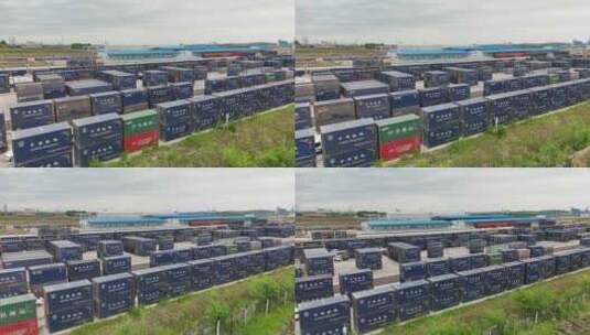 航拍中国铁路集装箱货站码头高清在线视频素材下载