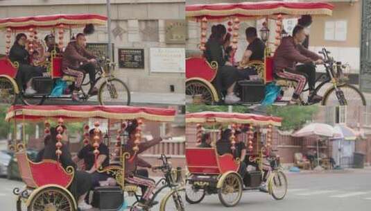 天津五大道旅游观光三轮车高清在线视频素材下载