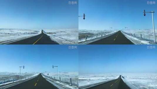 新疆阿勒泰西南切木尔切克乡道路路标雪景高清在线视频素材下载