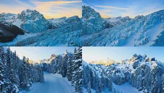 雪山晨辉 蓝天映衬 冰雪世界奇观高清在线视频素材下载