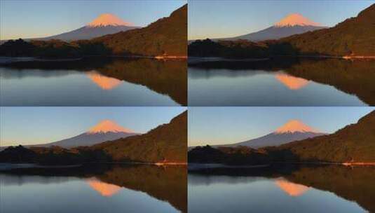 富士山的美丽倒影映在平静湖面上高清在线视频素材下载