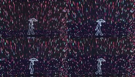 雨中撑伞走动人物动画背景高清在线视频素材下载