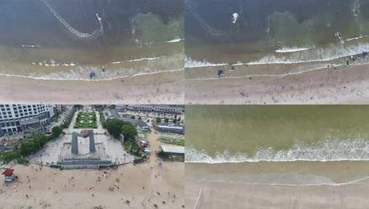 合集海浪拍打沙滩沙滩游泳游客航拍高清在线视频素材下载