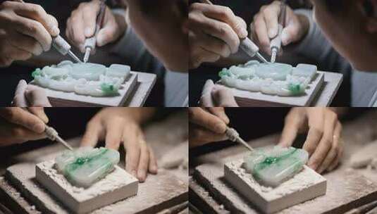 工匠手工雕刻翡翠玉器高清在线视频素材下载