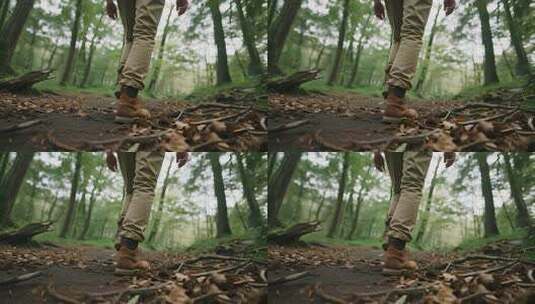 户外徒步穿越森林探险运动人物生活视频高清在线视频素材下载