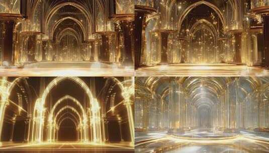 国风灯光秀金色宫殿金色光影隧道高清在线视频素材下载